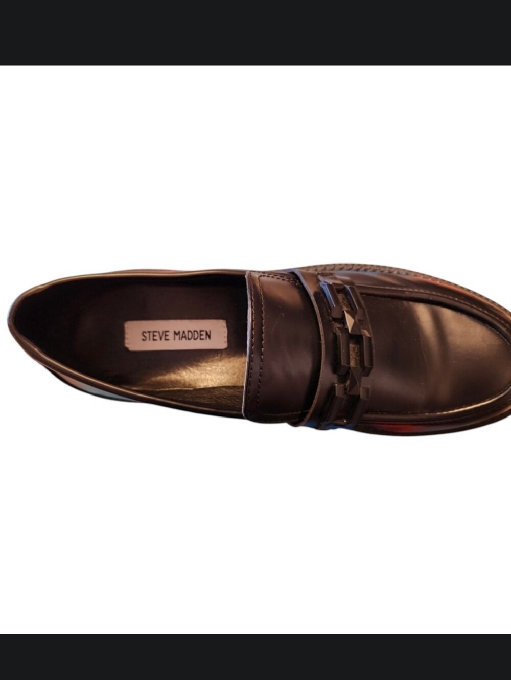 Steve Madden Aerin Lug Sole Chain Design Chunky Sole Slip On Loafer Black 10 - Picture 4 of 8